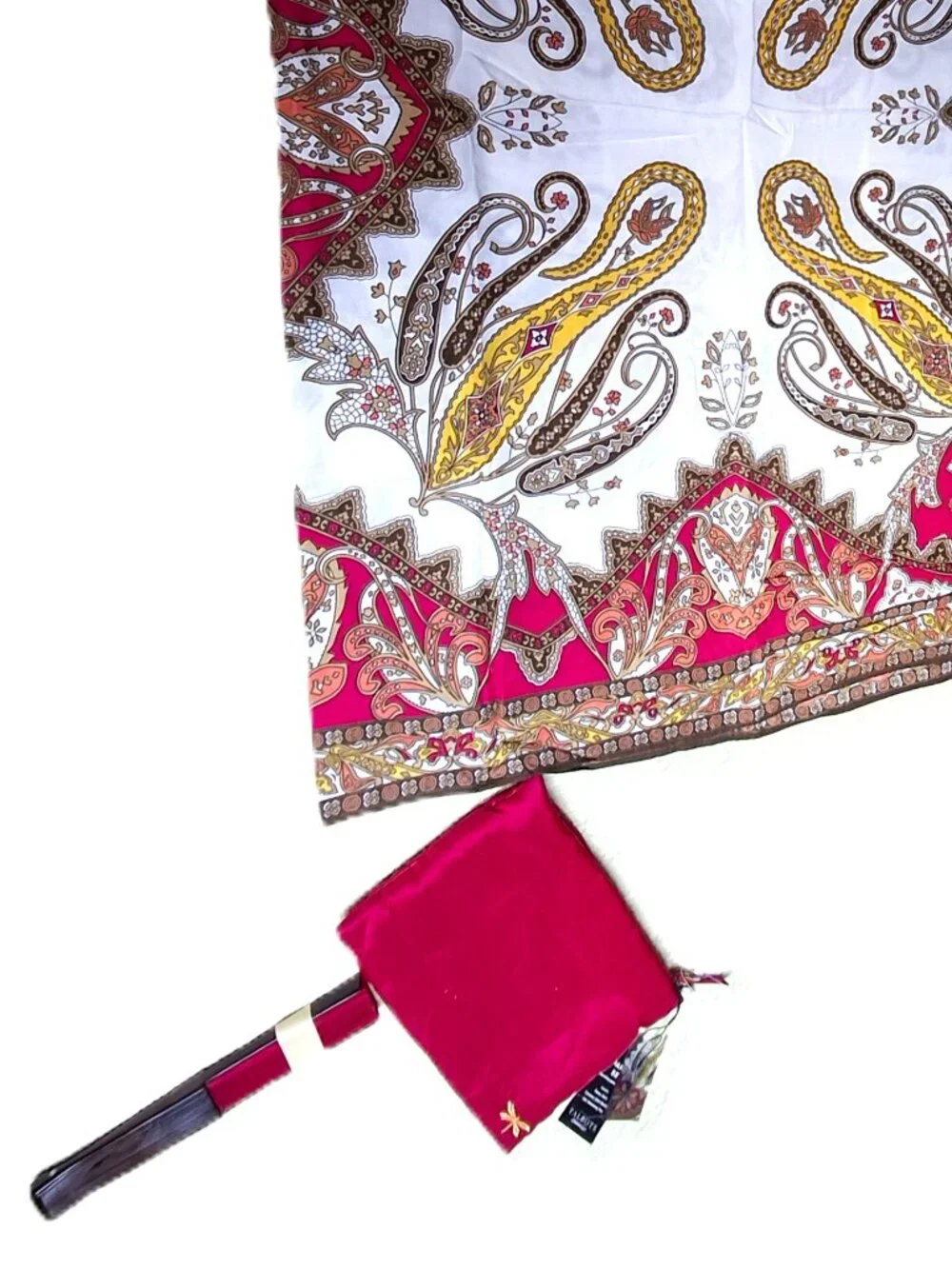 TALBOTS Paisley Pareo 3-Pc Set Swim Cover-up, Fan & Cosmetic Bag Fuschia/White